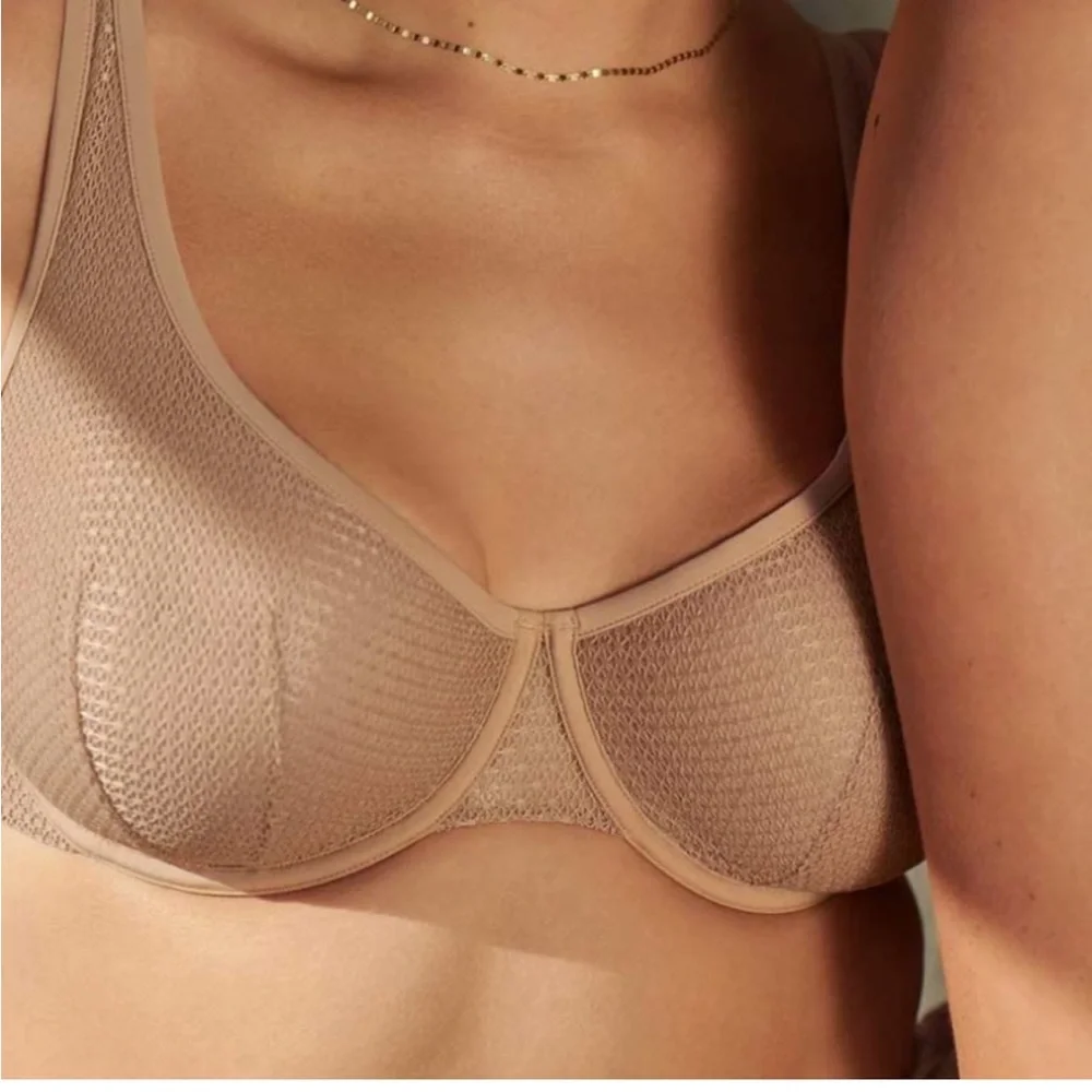 ThirdLove Unlined Modern Mesh Scoop Bra Neutral Beige 44C - Picture 2 of 7